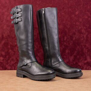 Lucky Brand Women Citere Black Leather Zip Riding Moto Tall Boots 7US EUR 37.5